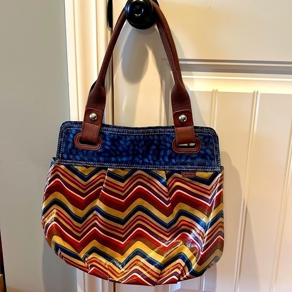 𝅺FOSSIL large colorful zig zag wavy key-per bag waxed canvas no charm - Picture 1 of 9